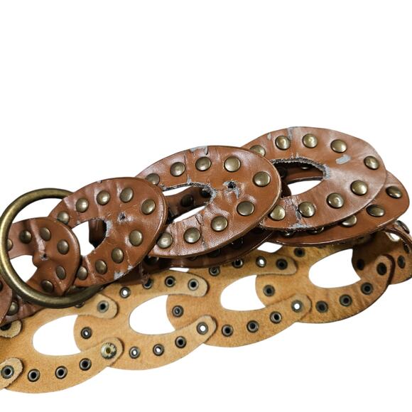 Y2k Belt Faux Leather Brown Metal Buckle Adjustable - Picture 3 of 4